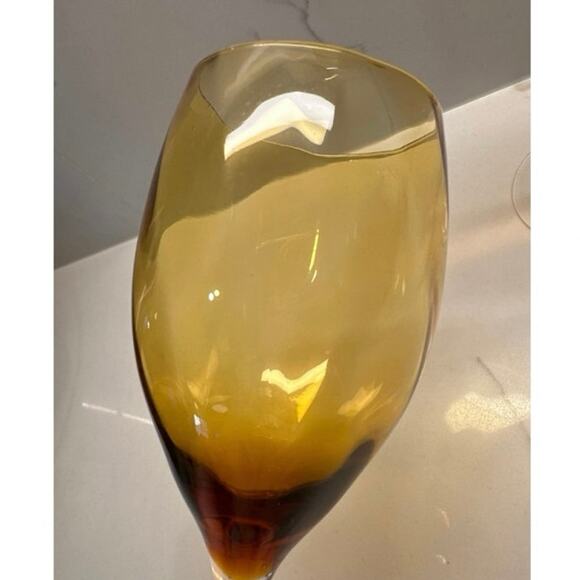 Set of 6 Amber Optic Swirl Wine Glasses Clear Stems 9" Tall Blown Glass 10 oz - Picture 4 of 6